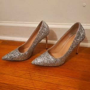 BigTree Silver Sparkle stilettos 7.5